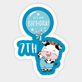 Cute baby cow boy 7th birthday Sticker